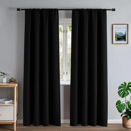 Vista 25 de Cortinas opacas para sala de estar, cortinas 100% opacas de 90 pulgadas de largo, juego de 2 paneles de 2 paneles, con aislamiento térmico, pestaña