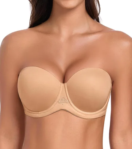 Vista 4 de HACI Sujetador sin tirantes para mujer Cobertura de figura completa Contour Underwire Plus Size Red Carpet