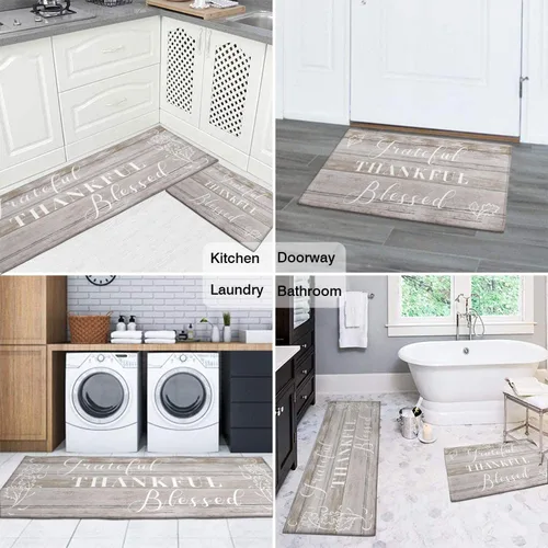 Vista 6 de Grateful Thankful Blessed - Juego de 2 alfombras de cocina antideslizantes beige y alfombrillas acolchadas cómodas para cocina, suelo de cocina
