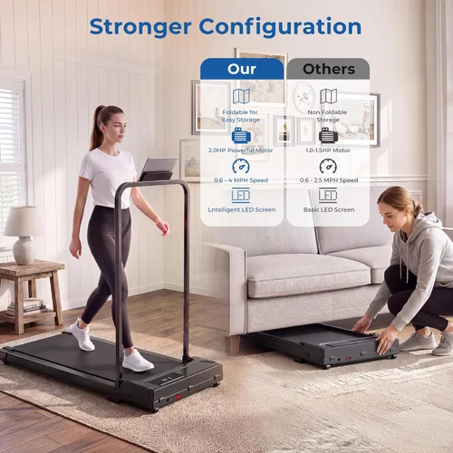 Vista 3 de Walking Pad, Treadmill with Handle Bar Foldable Treadmills for Home Indoor Under Desk Portable Compact Electric Walk Pads Small Spaces Office Negro