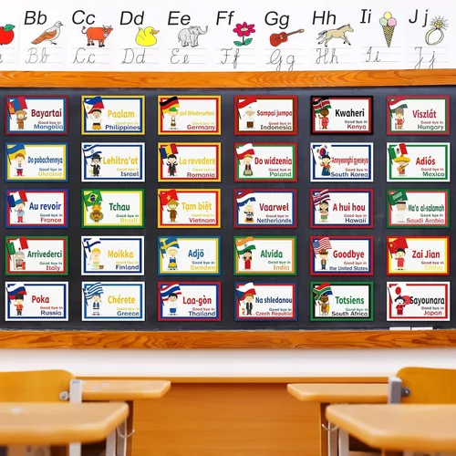 Vista 6 de 30 recortes de saludos de todo el mundo, diversidad, aprendizaje de idiomas, decoraciones de aula, recortes de idiomas multiculturales, suministros