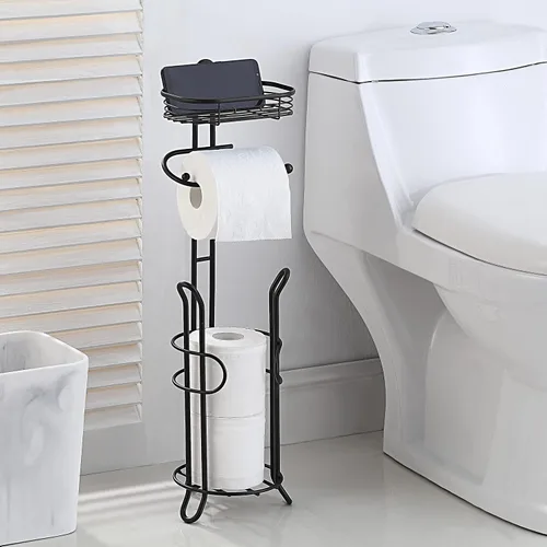 Vista 3 de SunnyPoint Soporte de almacenamiento de rollo de papel higiénico pesado para baño con reserva y estante, el área de reserva tiene suficiente espacio