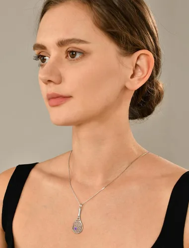 Vista 2 de YL Collar con colgante de raqueta de tenis de plata de ley 925 con piedras preciosas de amor, joyería deportiva para mujeres y hombres