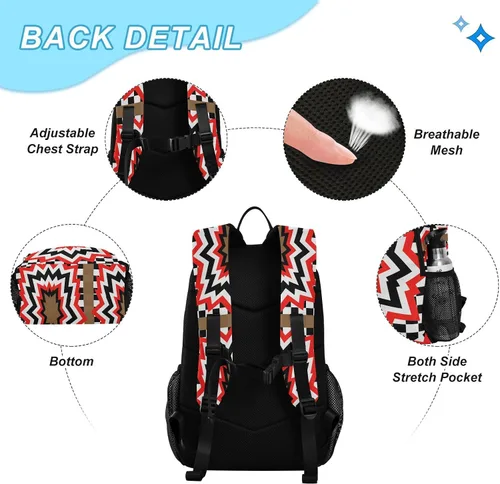 Vista 3 de Geométrico Agujero A Cuadros Negro Rojo Mochila Para La Escuela Y Bolsa De Almuerzo Bolsa Escolar Y Caja De Almuerzo Set Para Niños De 8-10 Años
