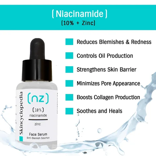 Vista 3 de Suero facial puro de niacinamida y zinc, solución antimanchas y minimizador de poros, control del acné y equilibrio de aceite, elimina marcas