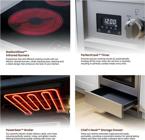 Vista 3 de Rangaire RRE241TS - Horno eléctrico de 24 pulgadas con temporizador, acero inoxidable, quemadores infrarrojos, convección verdadera, estantes