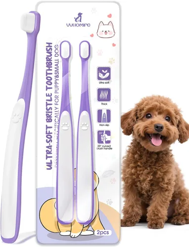 Vista 8 de Cepillo de dientes para perros pequeños – Mini cabezal de cepillo de 0.39 pulgadas, mango curvo, cerdas suaves, parte trasera de goma doble, kit