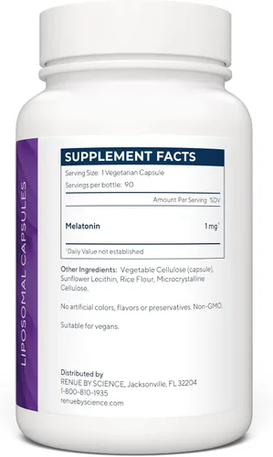 Vista 2 de Renue By Science Melatonina Suplemento de melatonina liposomal 90 cápsulas de melatonina de alta resistencia – 1 mg de melatonina por porción