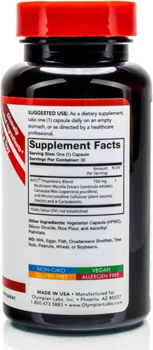 Vista 3 de Olympian Labs Suplemento AHCC premium de 750 mg de AHCC por cápsula – Apoya la salud inmunológica, la función hepática y la actividad natural