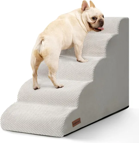 Vista 23 de Aodisman Escaleras para perros pequeños,Rampa para perros de 3 escalones Beige
