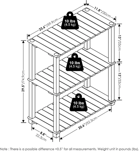 Vista 6 de Furinno Pangkor Turn-N-Tube - Estante de madera para plantas de interior y exterior de 3 niveles con postes cuadrados, color natural/negro