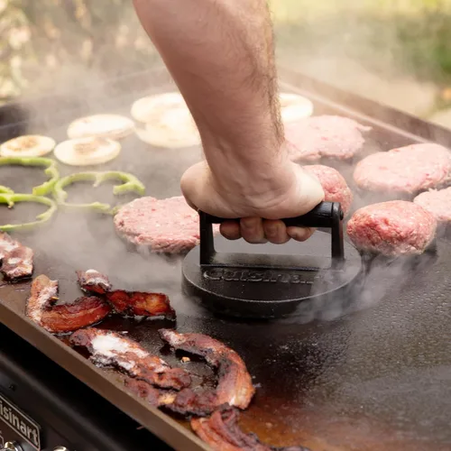 Vista 7 de Cuisinart - Prensa de hamburguesas aplastadas de hierro fundido de 6.5", prensa de parrilla redonda de borde plano para hamburguesas crujientes