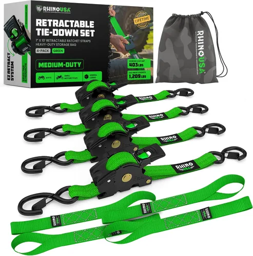 Vista 18 de Rhino USA Correas de trinquete retráctiles (paquete de 2) – 1 pulgada x 10 pies (1,209 libras de resistencia a la rotura) – Correas de amarre auto