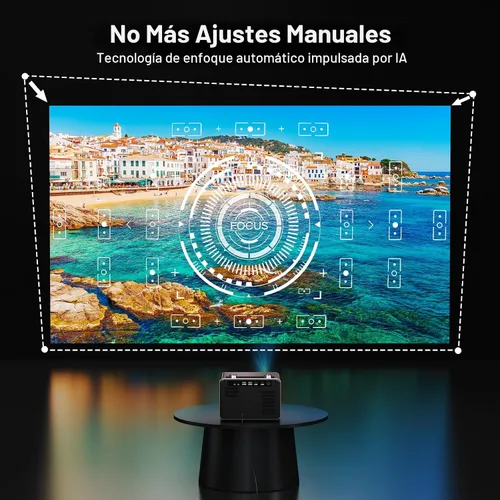 Vista 5 de Proyector inteligente Full HD de 2000 lúmenes ANSI, aplicación de transmisión integrada, proyector de películas HAPPRUN Native 1080P con enfoque