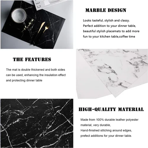 Vista 4 de Juego de 4 manteles individuales de cuero de mármol para mesa de comedor, impermeables, decoración de mármol para mesa de cocina, fáciles