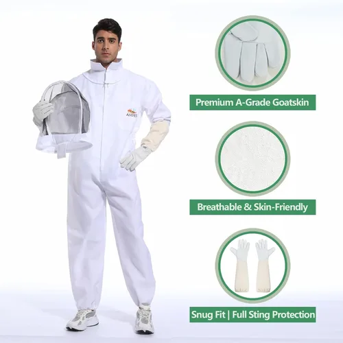 Vista 4 de Traje de abeja para hombres y mujeres, a prueba de picaduras, traje de apicultura de polialgodón, disfraz de apicultor y con guante (S) Kit