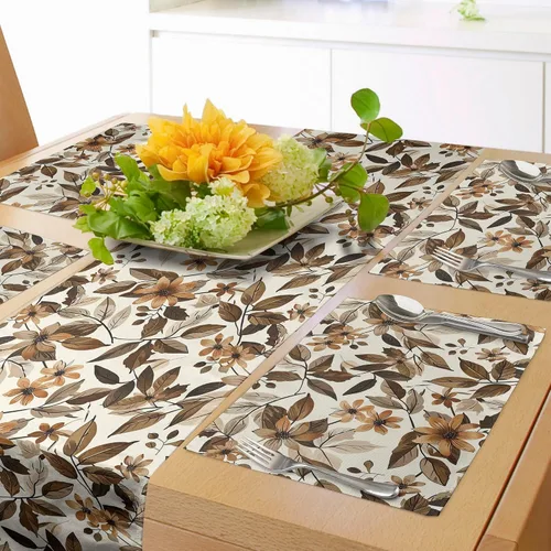 Vista 33 de Lunarable Camino de mesa tropical y manteles individuales, acuarela tucán loro flamenco piñas y flores silvestres sobre rombo, juego para decoración