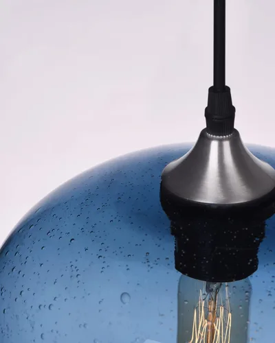 Vista 8 de Iluminación Colgante para Isla de Cocina de Cristal Azul Moderno Lámpara Colgante con Burbujas Texturizadas Sobre Fregadero 9.4 Pulgadas de Diámetro