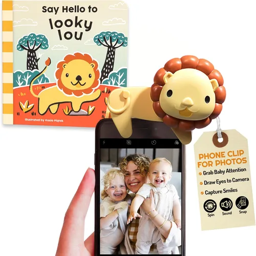 Vista 7 de Looky Lou - Clip para teléfono con sonajero de león para fotos de bebé, fotografía de recién nacidos, hitos mensuales, accesorios para sesiones