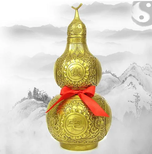 Vista 2 de ZHONGJIUYUAN 1 pieza de calabaza de la buena suerte de latón Feng Shui (Wu Lou/Hu Lu), encanto chino de la prosperidad regalo de decoración