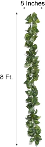 Vista 3 de Efavormart - Guirnalda de hiedra artificial de Pothos con protección UV, 8 pies, color verde oscuro, hojas de seda realistas para valla