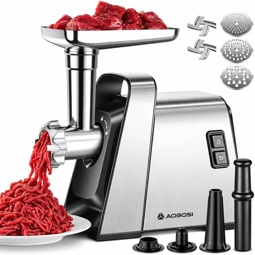 Vista 10 de AAOBOSI Picadora de carne eléctrica de 3000 W máx. con motor de CC silencioso de 60 dB, empujador de alimentos con inversión automática