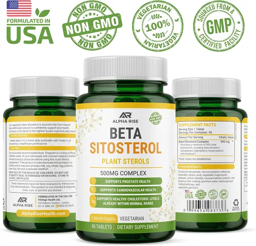 Vista 6 de Beta Sitosterol - Tabletas de 500 mg - Sin OGM - Apoya los niveles de colesterol saludable y próstata - Complejo de fitoesteroles - Esteroles
