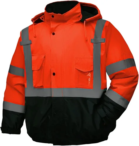 Vista 13 de Chaqueta de seguridad 3 en 1, chaqueta reflectante de alta visibilidad, chaqueta bomber Hi Vis, forro polar, impermeable, ANSI Clase 3, negro, S
