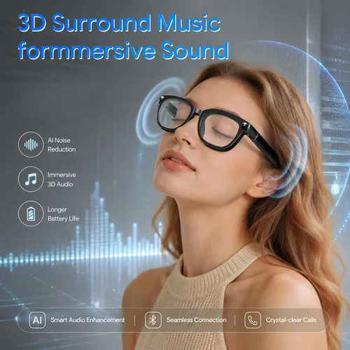 Vista 15 de Gafas inteligentes AI con cámara, video HD de 8 MP y captura de fotos para Gafas de sol para grabación de video, audio de oído abierto, traducción