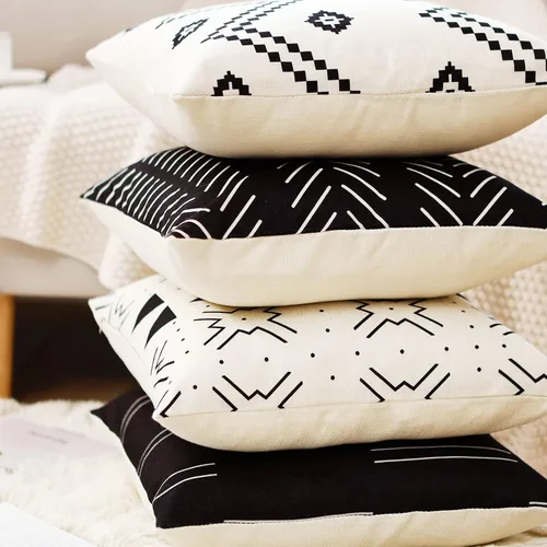 Vista 5 de Aoomzoon Juego de 4 fundas de almohada de 18 x 18 pulgadas, modernas fundas de almohada decorativas geométricas bohemias y de lino de algodón
