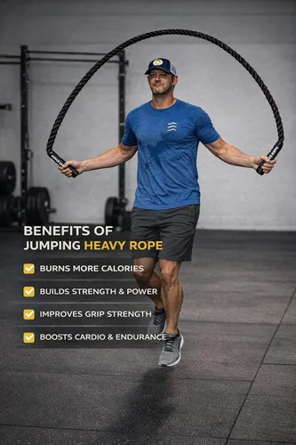 Vista 6 de Weighted Battle Jump Rope, 10 FT Twisted Training Rope w/Thick Easy-Grip Handles, Full-Body Cardio + Strength Conditioning Rope
