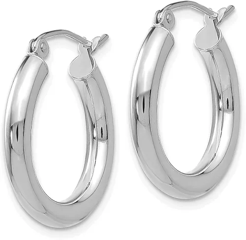 Vista 2 de Juego de aretes de aro de oro blanco de 14 quilates de 0118 pulgadas con forma de tubo redondos clásicos joyería fina para mujeres regalos para ella
