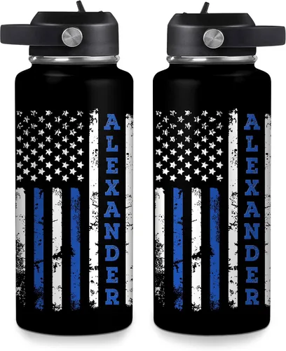 Vista 7 de Hyturtle Botella de Agua Personalizada de Policía - Botella de Acero Inoxidable Aislada con Tapa a Prueba de Fugas 18 oz, 32 oz - Regalo de Bandera