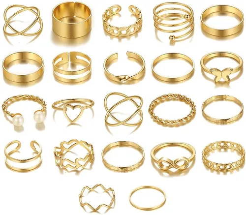 Vista 5 de KOSMOS-LI Juego de 60 joyas chapadas en oro con collares de disfraces, pulseras, aretes, anillos de nudillos para mujer