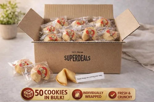 Vista 3 de Galletas de la fortuna horneadas de Estados Unidos de primera calidad – Práctico paquete de 50 por SUPERDEALS, galletas de la fortuna envueltas