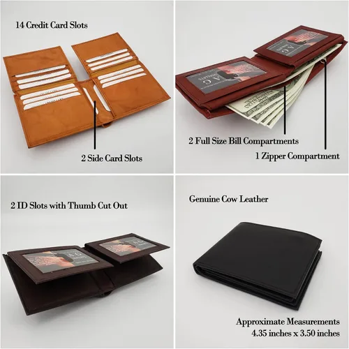 Vista 2 de AG Wallets Tarjetero de cuero para hombre con ventanas de identificación dobles abatibles, Negro -, Cartera plegable