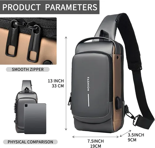 Vista 2 de Bolso cruzado para hombre, bolsa de pecho para hombre con puerto de carga USB, mochila cruzada con hombre, adecuada para uso diario y al aire libre