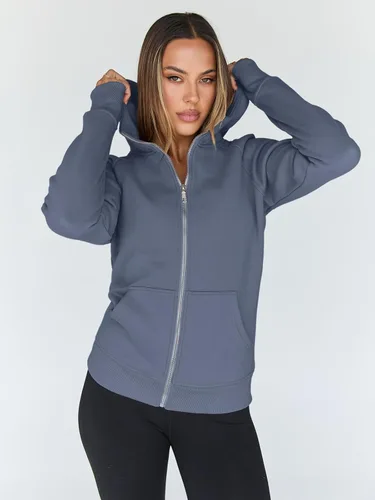 Vista 39 de Trendy Queen Sudaderas con capucha y cremallera para mujer, chaquetas de vellón, talla extragrande, moda de otoño e invierno
