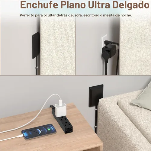 Vista 9 de Cable de extensión de enchufe plano de 3 pies con corrector de salida ultrafino con kit de corrector de cable, regleta de alimentación de 3 tomas