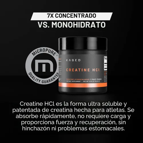 Vista 2 de Cápsulas de Creatina HCl Kaged 7X Concentrada vs Mono Construcción Muscular y Recuperación Alta Absorción Sin Hinchazón Creatina