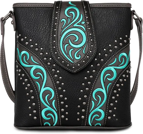 Vista 7 de American Bling Bolso cruzado para mujer, de cuero vegano, bolso de hombro de tamaño mediano con cartera, juego de 2 piezas