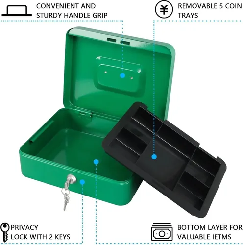 Vista 3 de for KYODOLED Large Lock Box with Tray,Storage Cash Box with Lock,Safe Metal