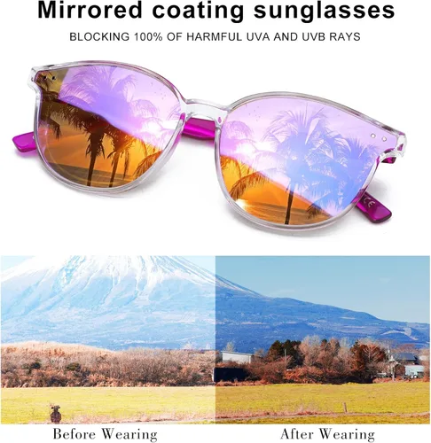 Vista 2 de Sumato Gafas de sol para mujer, lentes de sol rosas de ojo de gato para mujer con lente de moda espejada con bloqueo UV400
