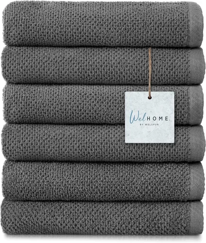 Vista 15 de Welhome Franklin - Juego de 6 toallas 100% de algodón con textura, 600 GSM, suaves y lujosas, 2 toallas de baño, 2 toallas de mano, 2 paños
