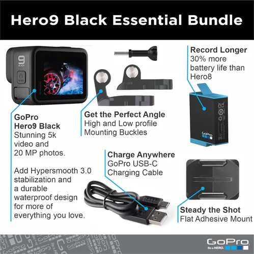 Vista 2 de GoPro HERO9 Black - Paquete de comercio electrónico - Cámara de acción impermeable con pantalla LCD frontal y pantalla trasera táctil, video 5K