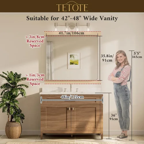 Vista 127 de TETOTE Espejo de marco dorado cepillado de 16 x 24 pulgadas, espejo de tocador de baño de latón dorado para pared, espejo enmarcado rectangular