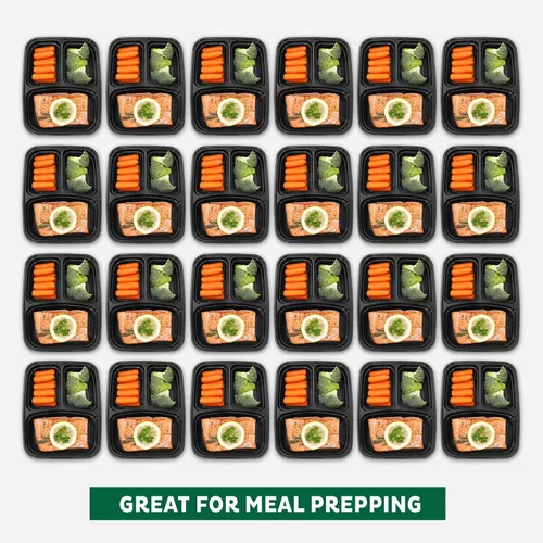 Vista 3 de Freshware Contenedores de preparación de comidas [paquete de 150] 3 compartimentos con tapas, recipientes de alimentos, lonchera, apilables, caja
