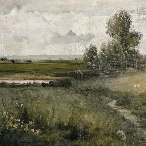 Vista 5 de 3 piezas de arte de pared en lienzo con marco vintage, gran impresión de granja de paisaje floral verde y árbol, obra de arte retro floral francesa