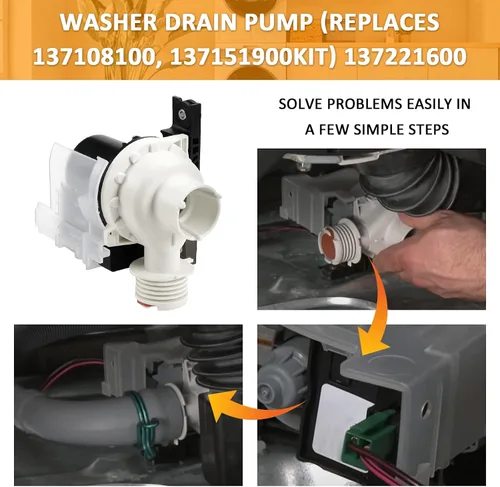 Vista 5 de AMI PARTS 137221600 Bomba de drenaje para lavadora Kenmore Frigidaire – Reemplaza AP5684706 PS7783938 AP5684706 131724000 134051200 134740500