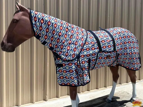 Vista 3 de HILASON Hoja de mosca de caballo con protección UV, malla transpirable, mosquito, primavera, alfombra de caballo de verano, alfombra de mosca